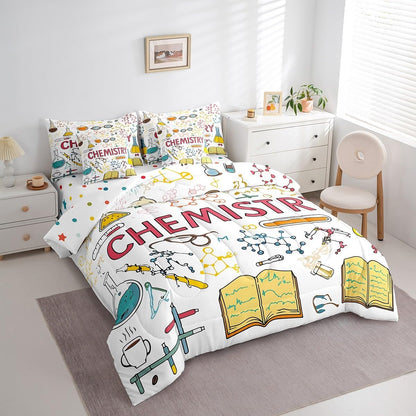 Erosebridal Chemical Equation Bed in a Bag Queen Comforter Set 7 Piece,Chemistry Bedding Sets Science Students Learning Gift Sheet Set with Comforter,Molecular Formula Education Bed Set - Colors B
