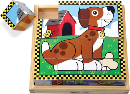 Melissa & Doug Pets Wooden Cube Puzzle With Storage Tray (16 pcs)