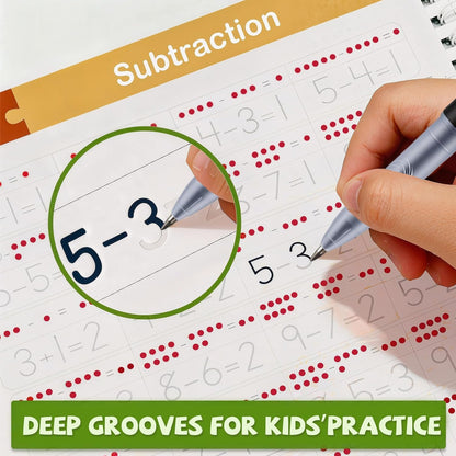 Magic Grooved Writing Practice Books, Reusable Grooved Writing Books for Kids 3-5, Learn to Write Letters Numbers,Math,Tracing, Magic Copybooks Preschool Learning Activities-1Pack