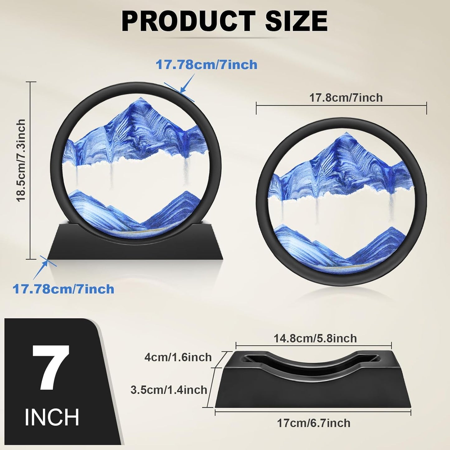 Wai Danie Moving Sand Art Picture 3D Hourglass Deep Sea Sandscape Liquid Motion Display Painting Flowing Sand Frame Relaxing Desktop Home Office Work Decor (Black, 12 Inches)