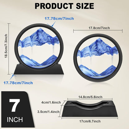 Wai Danie Moving Sand Art Picture 3D Hourglass Deep Sea Sandscape Liquid Motion Display Painting Flowing Sand Frame Relaxing Desktop Home Office Work Decor (Black, 12 Inches)