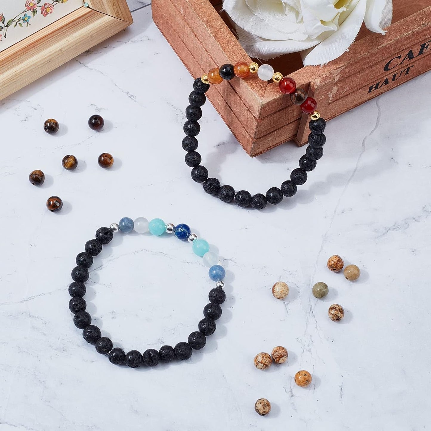 SUNNYCLUE 1 Box 300+Pcs DIY 10 Sets Solar System Bracelets Kit Universe Galaxy The Nine Guardian Planets Bracelet Necklace Tiger Eye Bead Natural Gemstone Beads for Jewelry Making Kits Craft