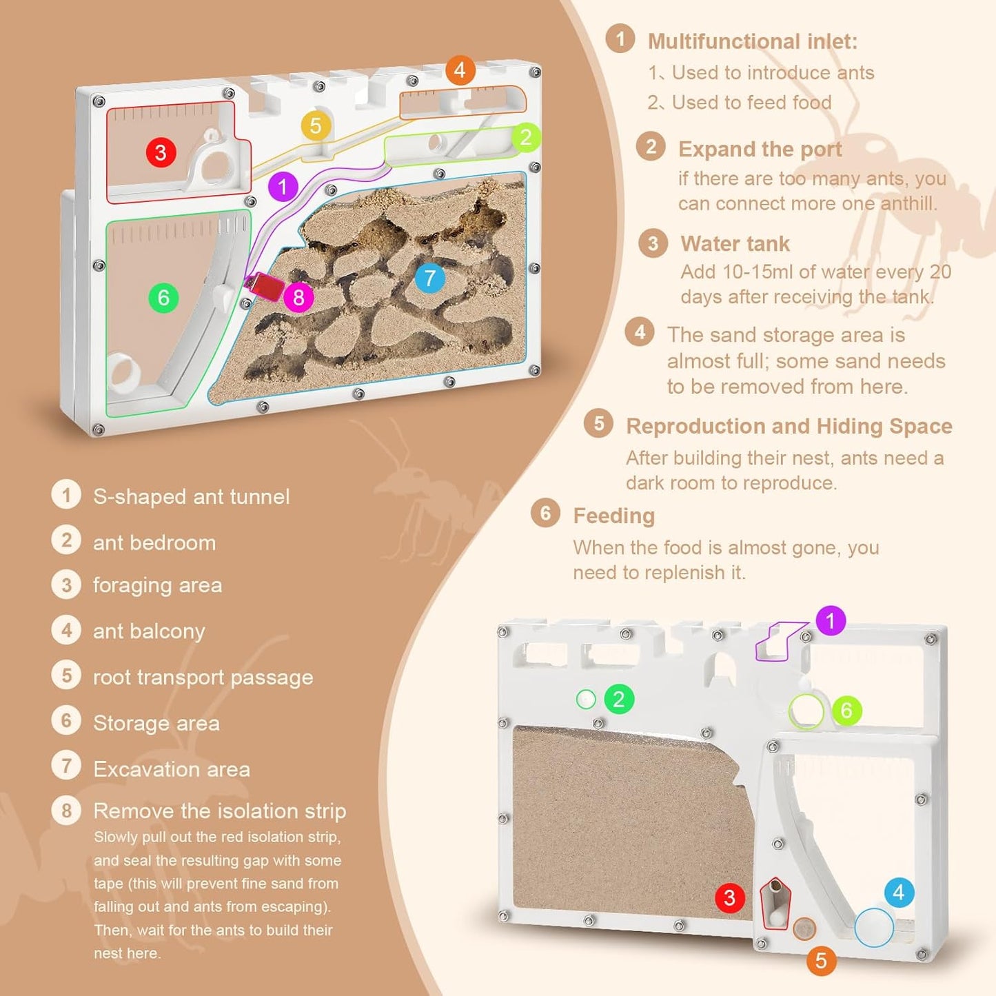 Yellow Sand Ant Castle Ant Habitat Kit, 8.7inch Decorative Sand Terrarium with Dropper Tweezers, No Ants or Food Included