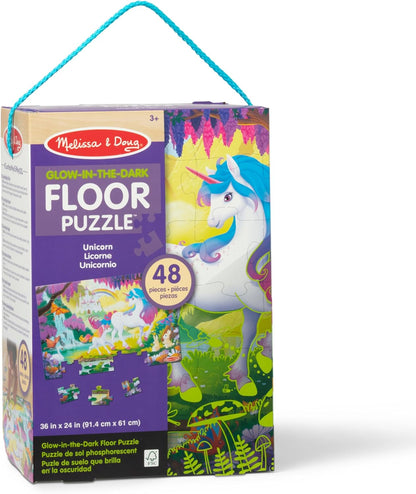 Melissa & Doug Glow-in-The-Dark Unicorn Jumbo Floor Puzzle, 48-Piece Jigsaw Puzzle with Hidden Details, Kids Puzzles for Girls & Boys Ages 4 and Up - FSC Certified