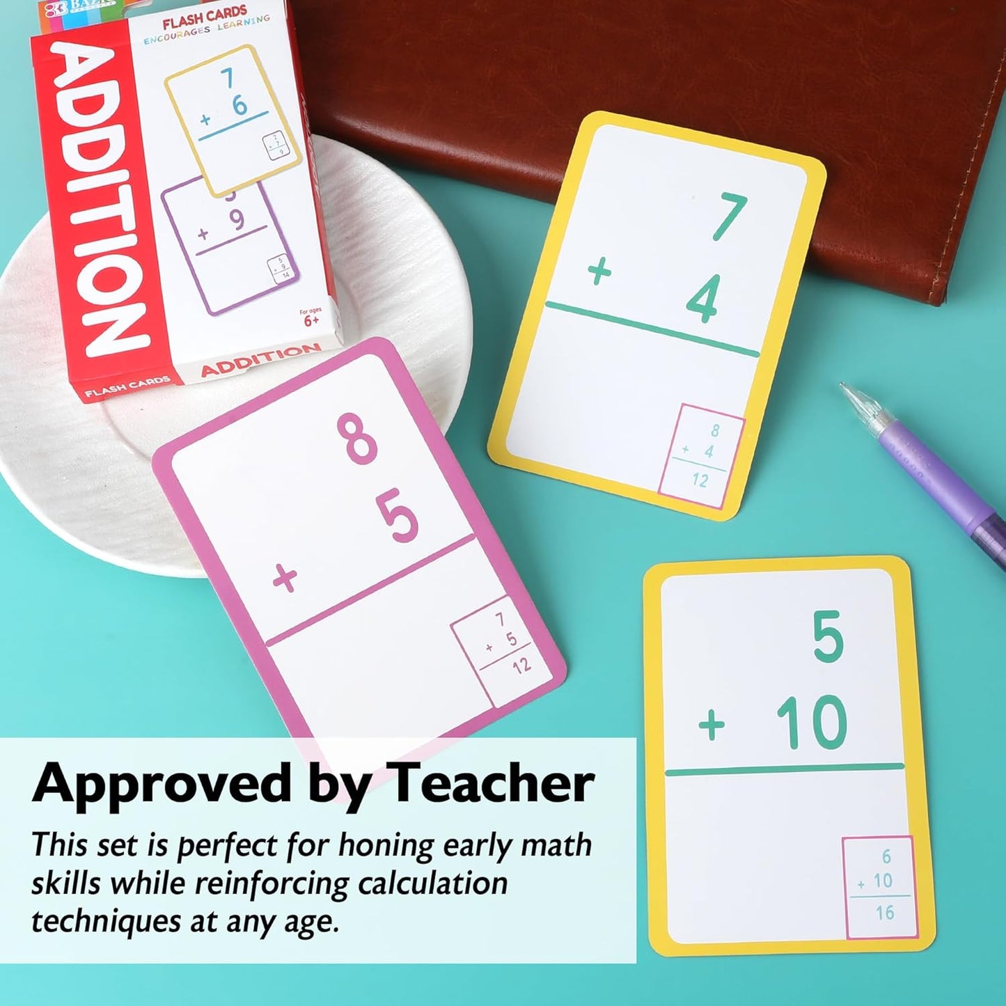 BAZIC Products Addition Flash Cards, Numbers Math Flashcards at School Home, Problem Solving (36/Pack), 24-Packs