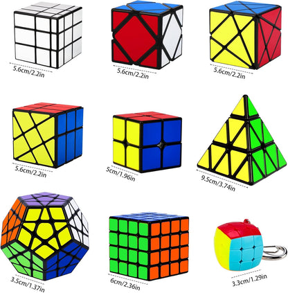 Speed Cube Set, Puzzle Cube,9 Pack Magic Cubes Pyraminx Pyramid + 2x2 + 3x3 + 4x4 + Megaminx + Mirror + Mini 3x3 + Skewb + Fenghuolun Puzzle Cube Toy for Kids & Adults