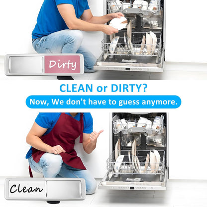Dishwasher Magnet Clean Dirty Sign, Slide Strong Clean and Dirty Refrigerator Magnet Indicator for Dishwasher, Non-Scratch, Easy to Read, Self-Adhesive for Non-Magnetic Dishwasher（LightGray Brown）