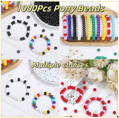 1000Pcs Valentine's Day Pony Beads Pink Red White Bracelets Crafts 6x9mm Bulk Plastic Pony Valentine Beads for Jewelry Making Party Party DIY Crafts Necklace Keychain Romantic Accessories
