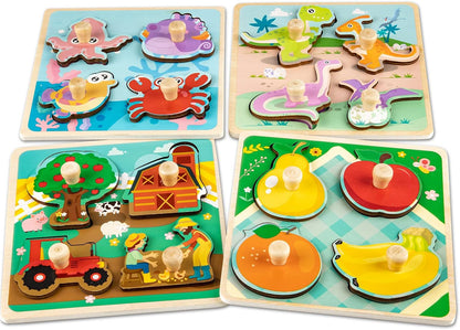 Wooden Puzzles for Toddler Peg Puzzle Toys, Wooden Jigsaw Puzzles Zoo Animal Patterns Puzzle with Handles Educational Montessori Puzzles