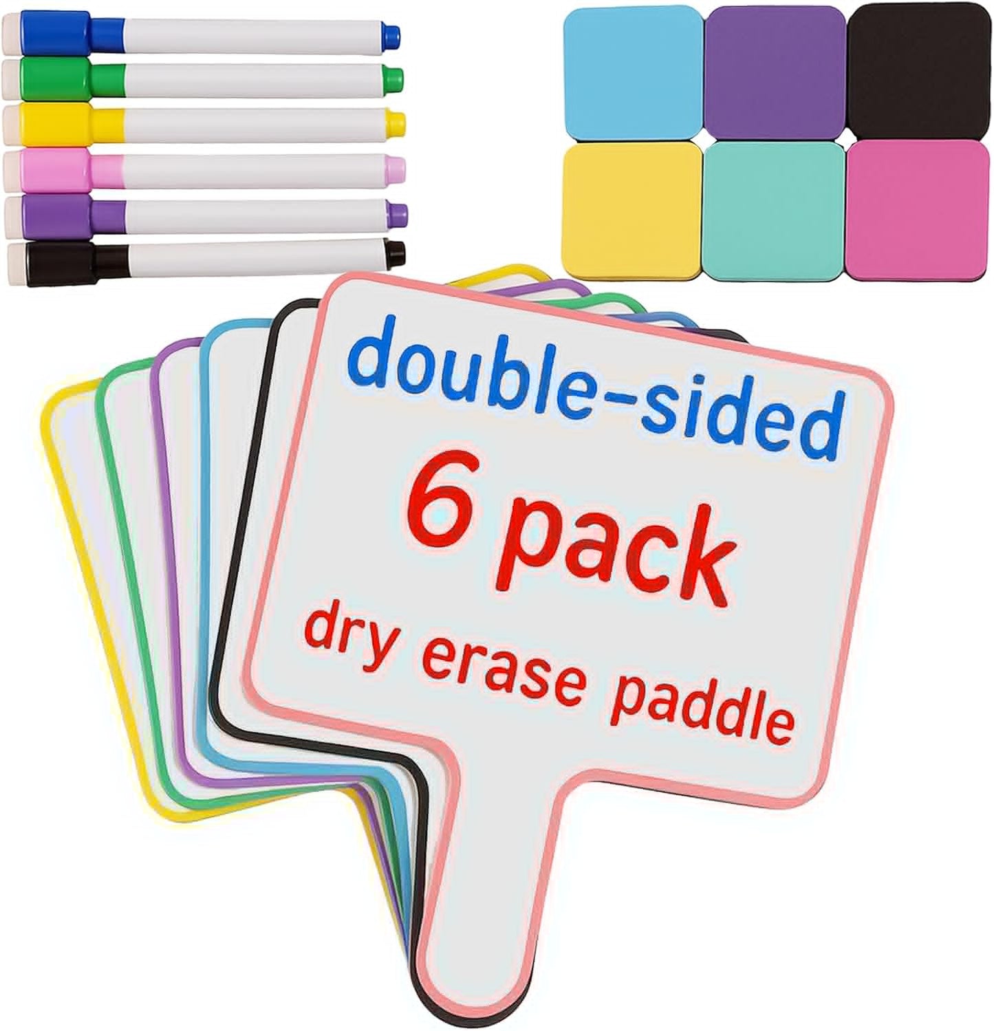 10''X 8'' Dry Erase Paddles with Markers & Erasers – Dry Erase Boards with Handles Double-Sided Small Whiteboards for Classroom, Teaching, Learning, and Group Activities (6)