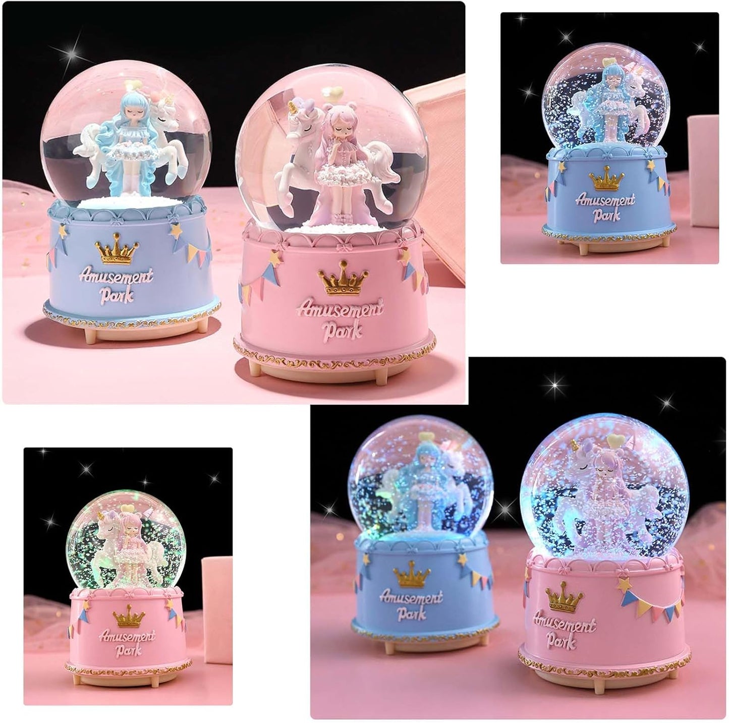 Snow Globe Birthday Gift for Girls,Princess Crown Snow Globe with Music, Automatic Snow Drift, Large Size Daughter Snow Globes Gifts for Christmas Decoration Birthday Gift (Pink)
