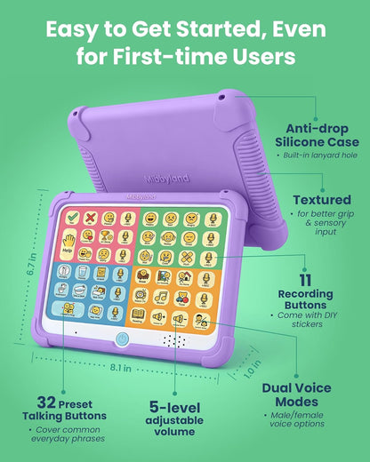 MibbyTalk AAC Device for Autism & Nonverbal Kids and Adults, Communication Tool for Home & School Use and Speech Therapy – 32 Preset Buttons, 11 Recording Buttons with Stickers, Silicone Case, Blue