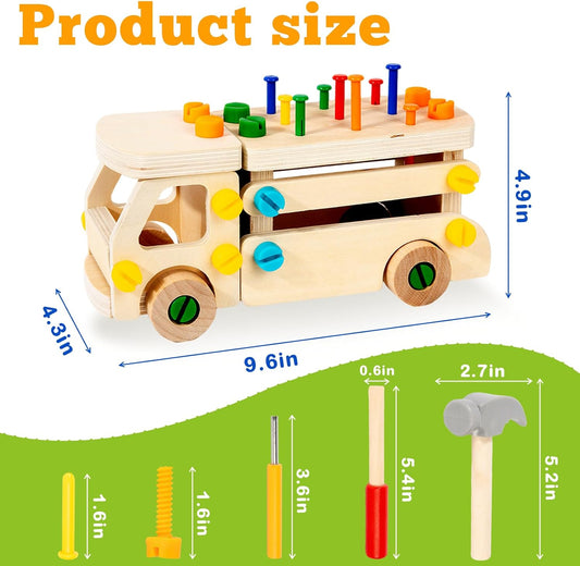 Adena Montessori Real Wood Screwdriver Board Set,Kids Tool Set,Fine Motor Skills Toys,Wooden Montessori Trucks Car Toys Sensory Preschool Activity Learning for 3+ Year Old Kids Toddlers (Red Color)