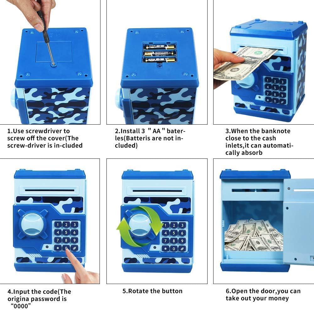 Piggy Bank Electronic Mini ATM for Kids Baby Toy, Safe Coin Banks Money Saving Box Password Code Lock for Children,Boys Girls Best Gift (Silver)