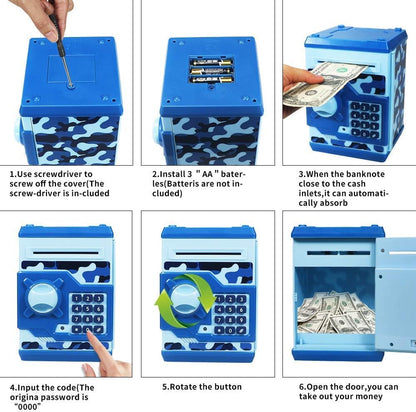Piggy Bank Electronic Mini ATM for Kids Baby Toy, Safe Coin Banks Money Saving Box Password Code Lock for Children,Boys Girls Best Gift (Silver)