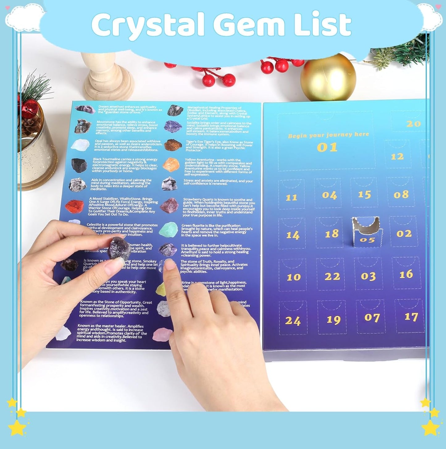 ZHIYUXI Crystal Advent Calendar 2025 Rock Collection Christmas Advent Calendar 2025 Crystals 24 Gemstones Christmas Countdown Calendar Advent Calendars Gem for Adult