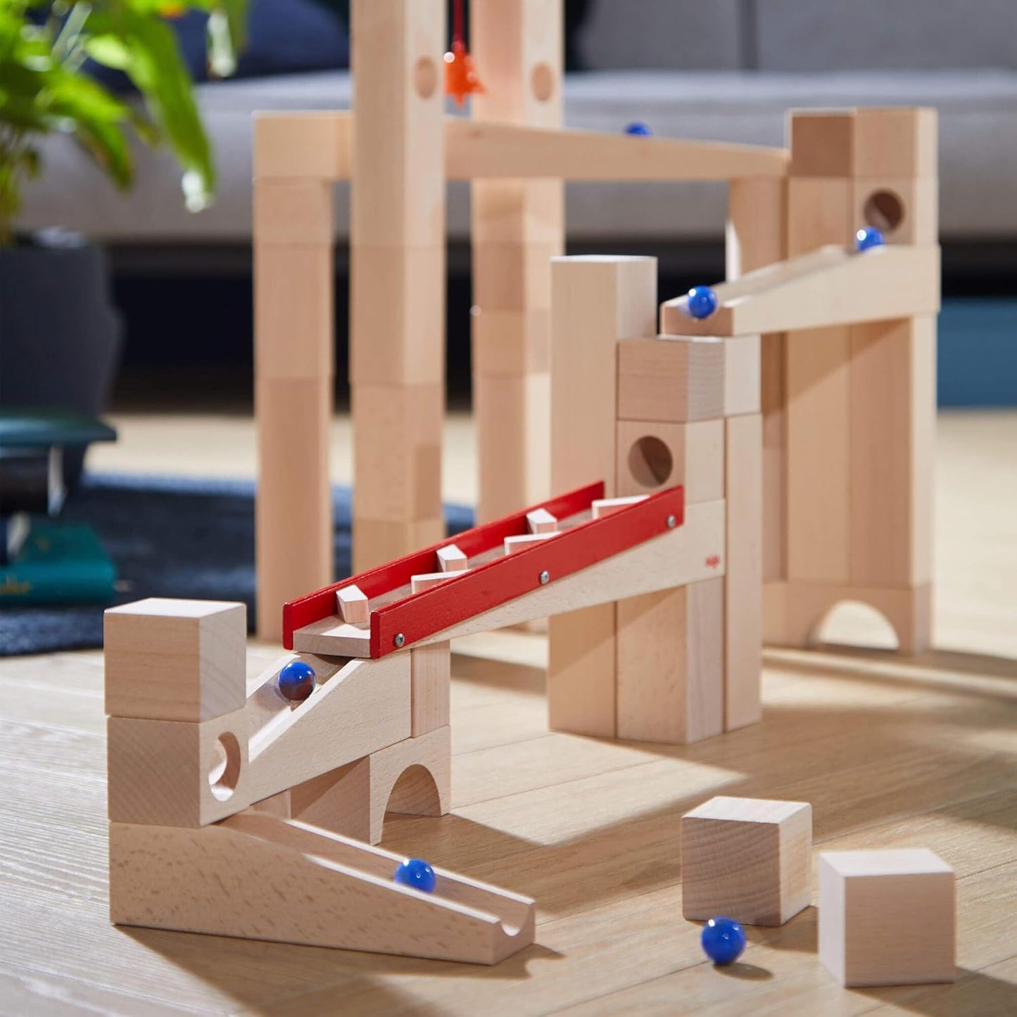 HABA Wooden Marble Run Ball Track Building Set for 4-10 Year Olds, STEM Toy with 49-Piece Wooden Track and Marbles, Montessori Toys for 4 Year Olds