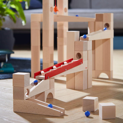HABA Wooden Marble Run Ball Track Building Set for 4-10 Year Olds, STEM Toy with 49-Piece Wooden Track and Marbles, Montessori Toys for 4 Year Olds