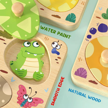 Zeoddler Wooden Puzzles for Toddlers, 8 Pcs Dinosaur Matching Egg Puzzle, Montessori Toys for Boy Girl Easter Birthday Gifts, Preschool Learning Activities & Educational Toys for Boys, Girls
