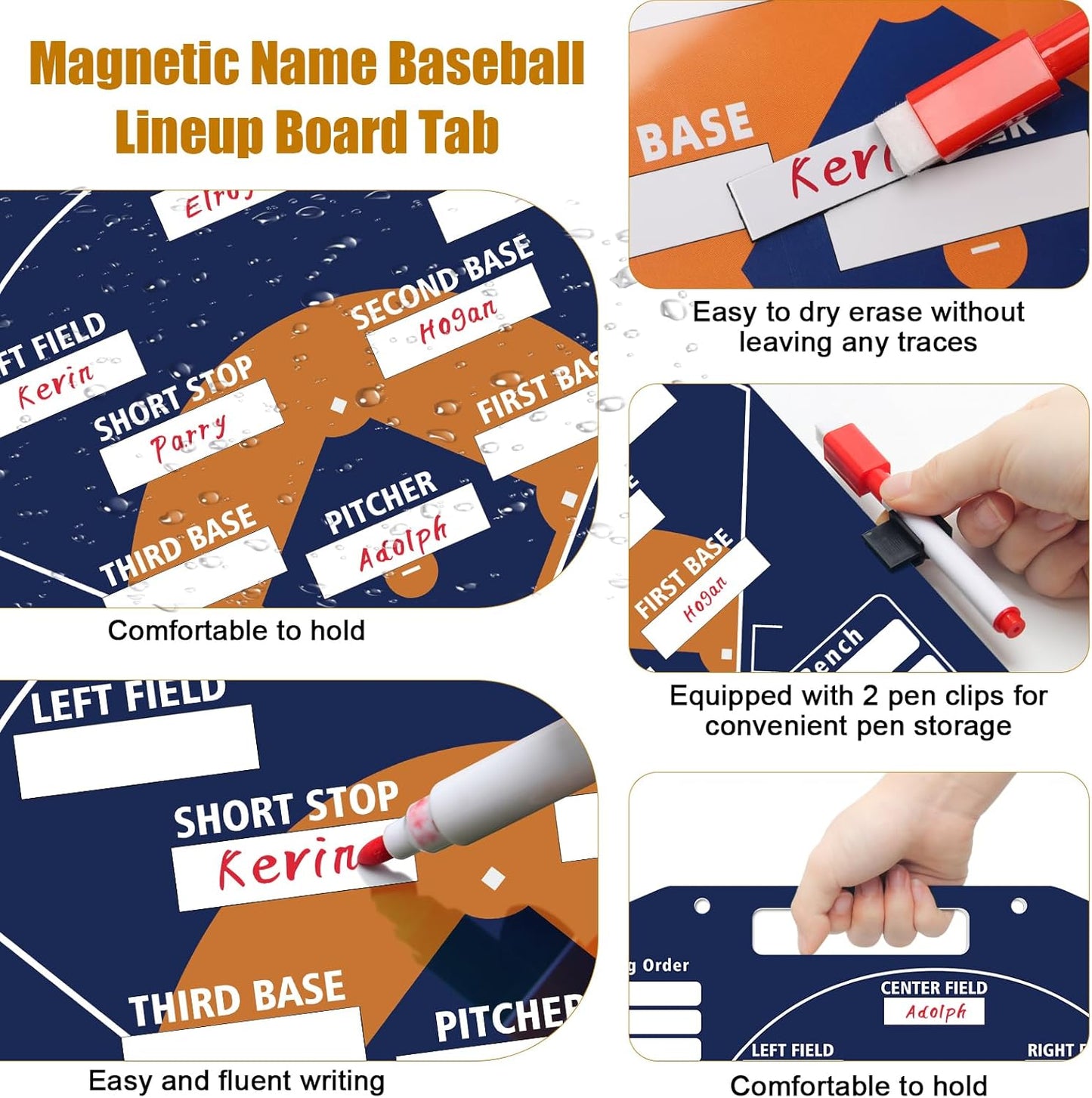 Baseball Coach Clipboard, Anglecai Double-Sided Dry Erase Baseball Lineup Board for Softball Dugout Board Baseball Coaching Board with 30 Lineup Card/ 10 Magnet/2 Marker/2 Hook (Green)
