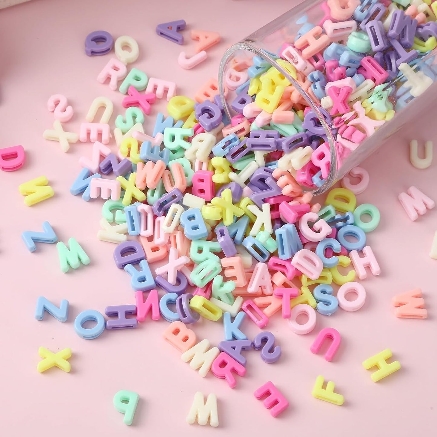 Augshy 400Pcs Large Letter Beads, Macaroon Hollow Letter Beads Plastic A-Z Mixed Alphabet Shape Bead for Jewelry Making Bracelets Necklaces Key Chains Shoelaces Crafts Party Decor(9 x 12 mm)