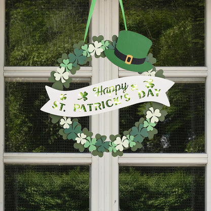 AOMOONOA Lighted St. Patrick’s Day Wreath for Front Door, Battery Operated Shamrock Wreaths with Timer, Wooden Foldable Wreath with Magnetic Word Signs for Irish Holiday Outdoor, Wall Decor