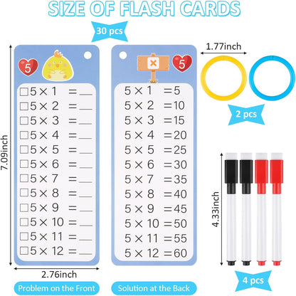 PEASUG Multiplication and Division Flash Cards 30 Pcs, 0-12 Math Flash Cards with 4 Dry Erase Pens 2 Rings, Educational Time Table Flash Cards for 1st-3rd Graders Multiplication Game
