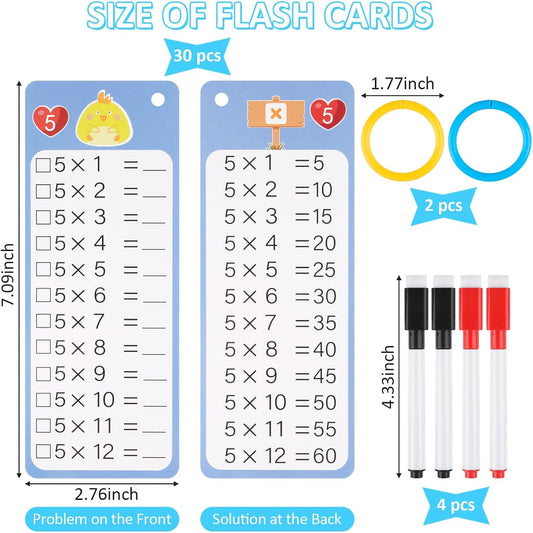 PEASUG Multiplication and Division Flash Cards 30 Pcs, 0-12 Math Flash Cards with 4 Dry Erase Pens 2 Rings, Educational Time Table Flash Cards for 1st-3rd Graders Multiplication Game