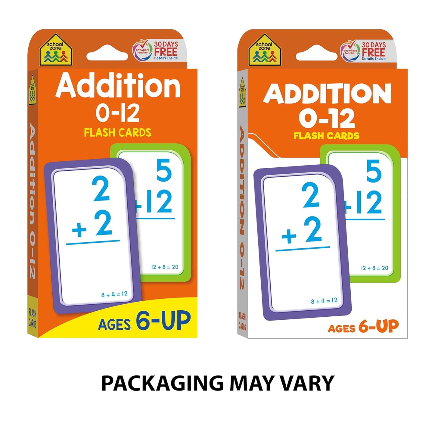 School Zone Addition 0-12 Flash Cards: 56 Cards, 1st Grade, 2nd Grade, Numbers 0-12, Elementary Math, Problem Solving, Addition Problems, Counting, Ages 6+, Packaging May Vary