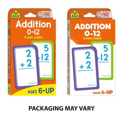 School Zone Addition 0-12 Flash Cards: 56 Cards, 1st Grade, 2nd Grade, Numbers 0-12, Elementary Math, Problem Solving, Addition Problems, Counting, Ages 6+, Packaging May Vary