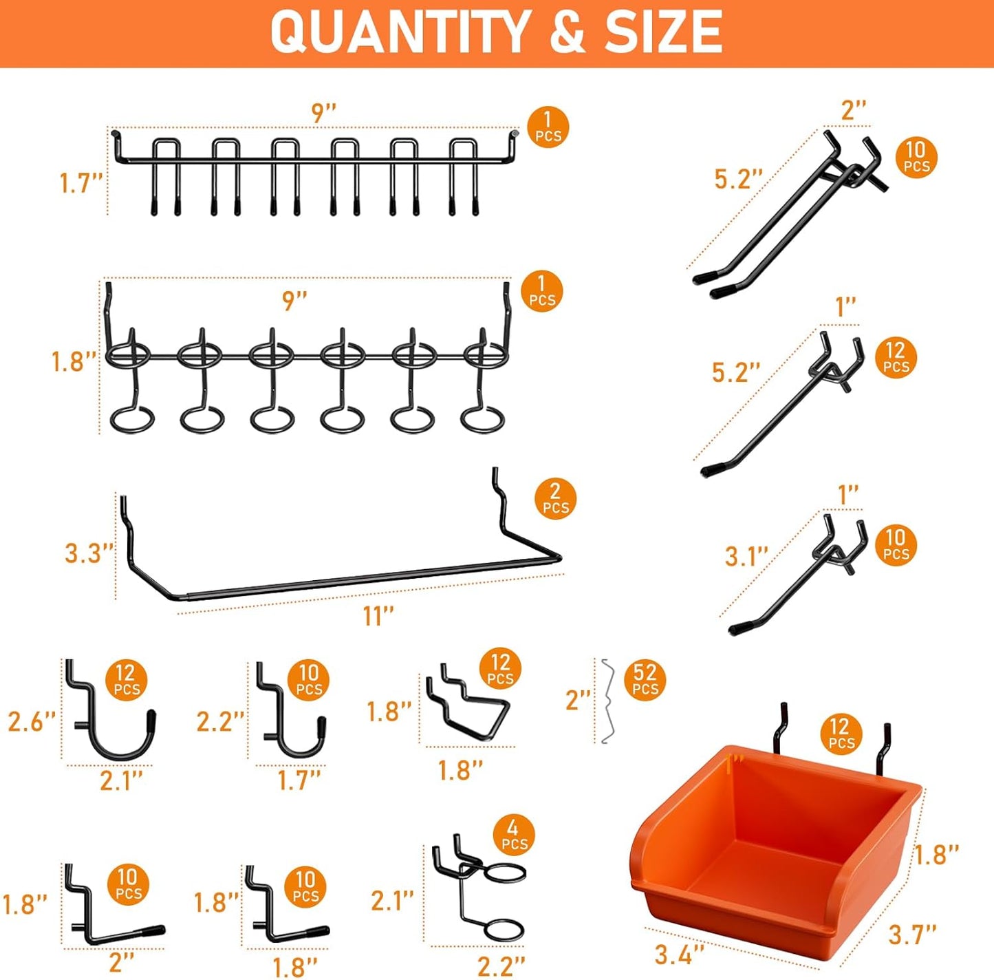 INCLY 48x24 Inch Metal Peg Board Kit with 1/4" Pegboard Hooks Accessories, 4PCS Pegboard Panels and 156PCS Black Pegboard Wall Organizer Tool Storage System for Garage Workbench Shed