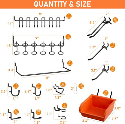 INCLY 48x24 Inch Metal Peg Board Kit with 1/4" Pegboard Hooks Accessories, 4PCS Pegboard Panels and 156PCS Black Pegboard Wall Organizer Tool Storage System for Garage Workbench Shed