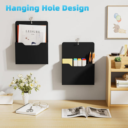 Magnetic File Holder - Magnetic Paper Holder, Pocket Organizer Office Supplies Storage Mail Organizer for Notebooks,Planners,Letter (Black)