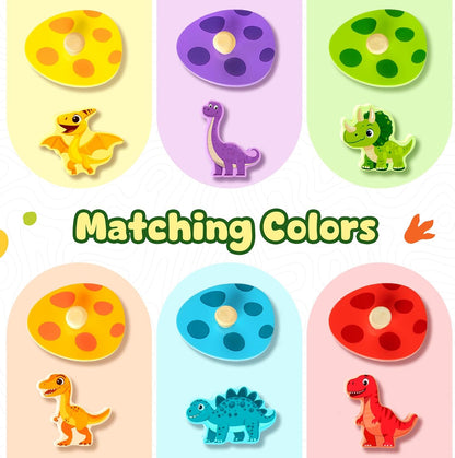 Easter Wooden Puzzles for Toddlers 1-3, Dinosaur Egg Sorting & Matching Peg Puzzle, Preschool Montessori Educational Toys for 1 2 3 Year Old Boys Girls, Easter Basket Stuffers Gifts Party Favors