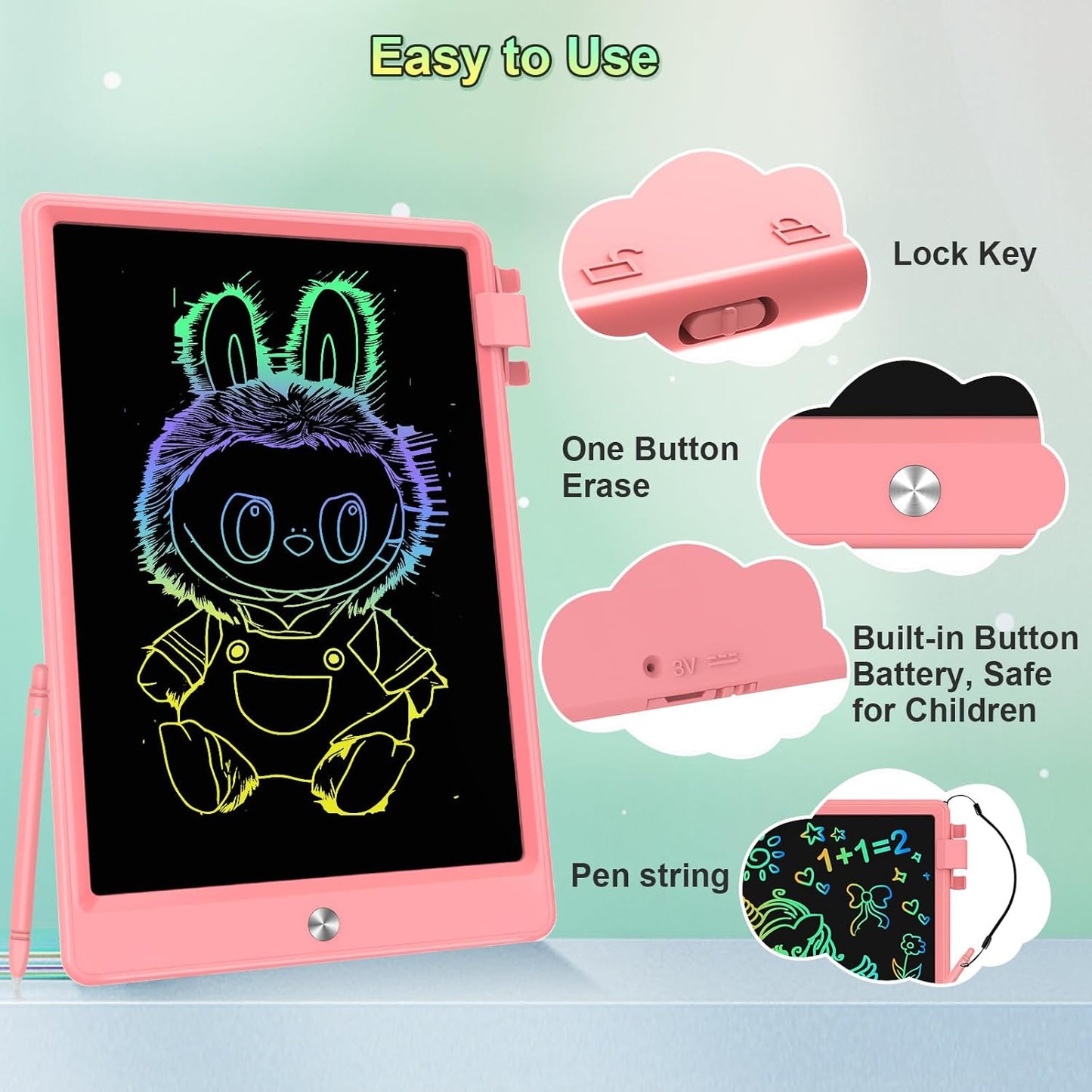 12.9 Inch LCD Writing Tablet for Kids, Colorful Toddler Doodle Board - Erasable Drawing Pad, Educational Learning Toy for Ages 3-8 - Valentine's Day Christmas Birthday Gifts (12.9 Inch, Blue)