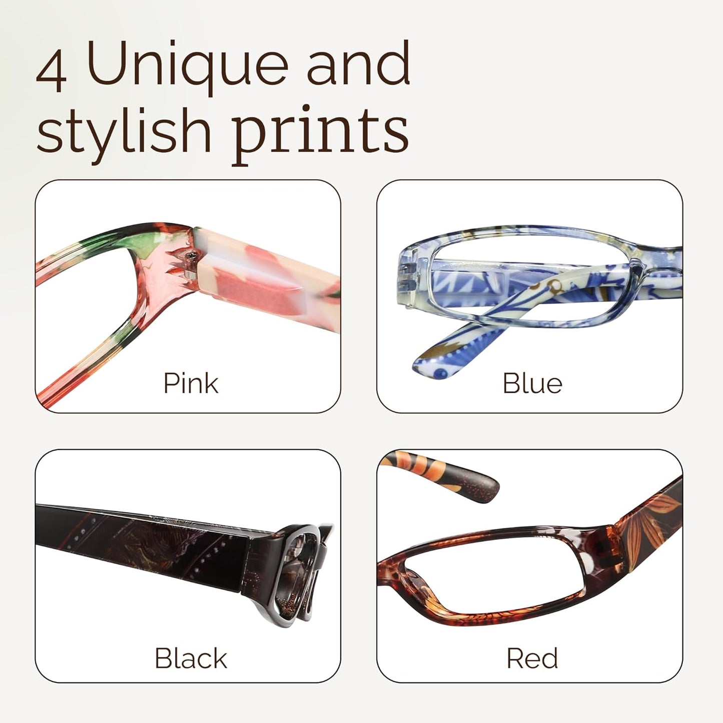 Gaoye 4-Pack Readers for Women, Blue Light Blocking Reading Glasses, Stylish Reading Glasses for Women in 4 Patterns