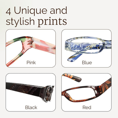 Gaoye 4-Pack Readers for Women, Blue Light Blocking Reading Glasses, Stylish Reading Glasses for Women in 4 Patterns