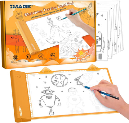 IMAGE Light Up Tracing Pad for Kids Drawing Tablet Board Children Portable Art Christmas Gift for Boys Girls Ages 6+ (Includes 10 Traceable Sheets and Two Clips), Durable & Fun Creative Toy(Blue)