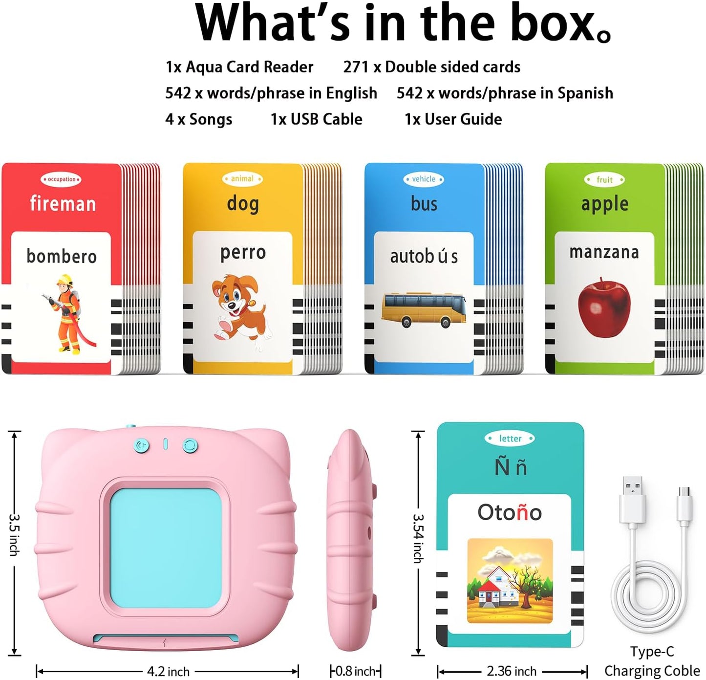 Kidzdo Educational Learning Toys for Toddlers, 540 Sight Words Talking Flash Cards with Music, Montessori Pocket Speech Therapy Toys, Teaching/Birthday Gifts for Ages 2 3 4 5 Years Old Girls (Pink)