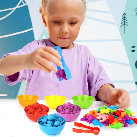 AMOR PRESENT Counting Animals for Toddlers 64 PCS Ocean Animal Matching Game Montessori Educational Color Sorting Toys