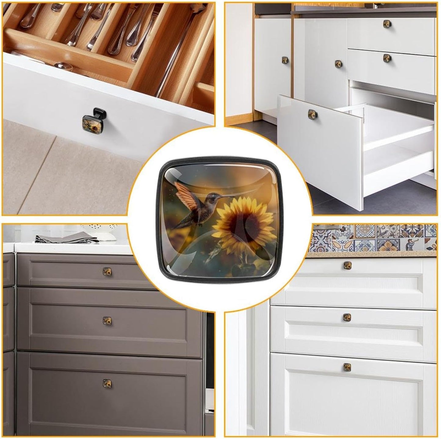 4 Pack Cabinet Knobs Drawer Pulls, 30mm Round ABS Glass Drawer Hardware Growing Butterfly Cabinet Handles with Screws for Dressers Kitchens Cupboard