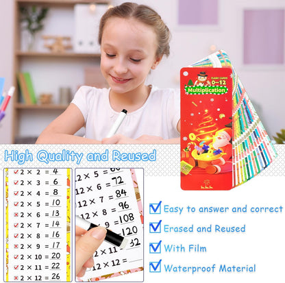 0-12 Multiplication Flash Cards, Large Educational Math, Times Table Flashcards Chart, with 15 Cards, 2 Dry Erase Markers, 1 Rings, Educational Multiplication for Classroom Home