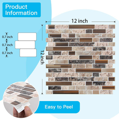 Art3d 10-Sheet Heavy-Duty Peel and Stick Backsplash, Waterproof Wall Tiles Stick on Kitchen Backsplash Living Space, Carrara Grey