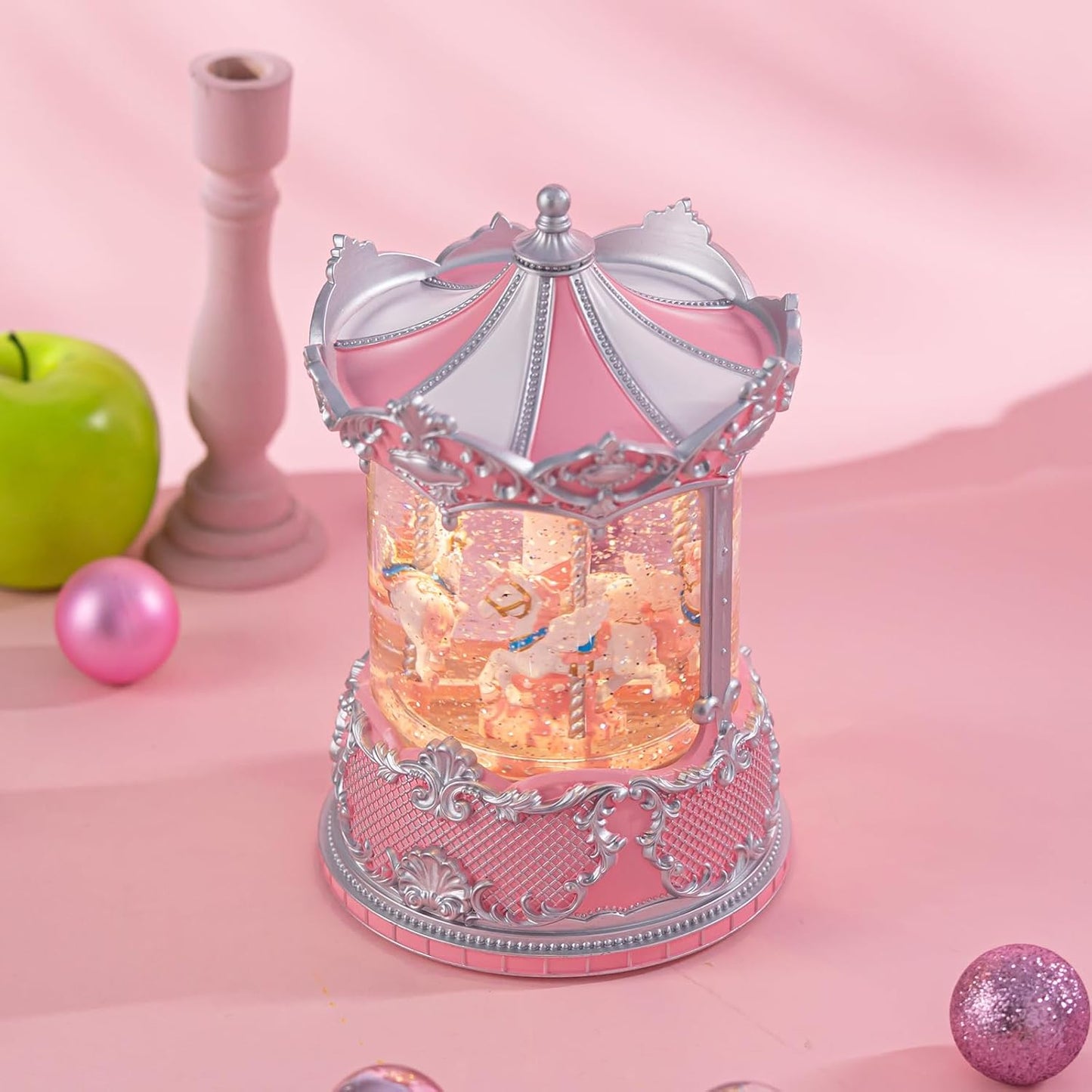 Snow Globe Lantern with Violin Girl – Shatterproof, Glitter Snowglobe 10 Songs Music Box, Led Light, USB or Battery Powered, for Girls Spring Day Gifts Birthday Home Decor Fall Decoration, Silver