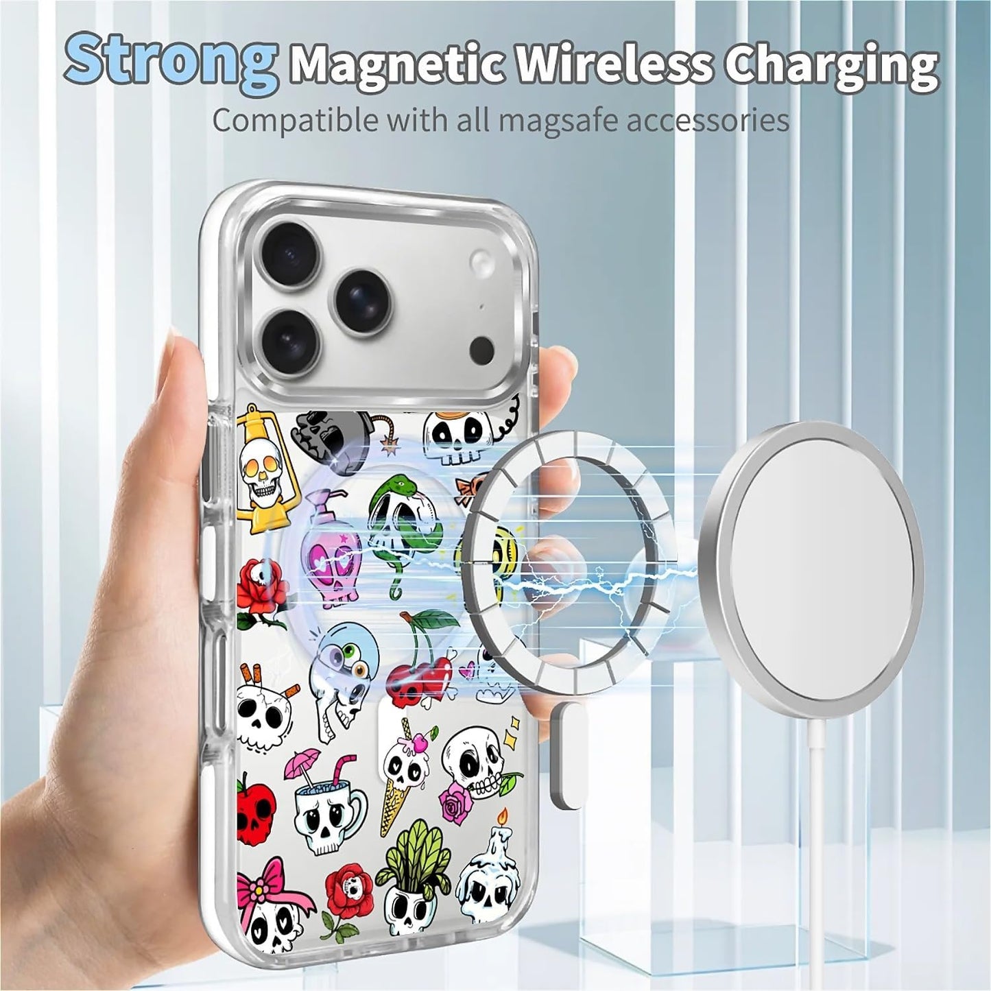 for iPhone 17 Pro Max Case [Compatible with Magsafe],Girls Women Clear Magnetic Case Silicone Shockproof Protective Cover with Pattern Colorful Motivational Letters