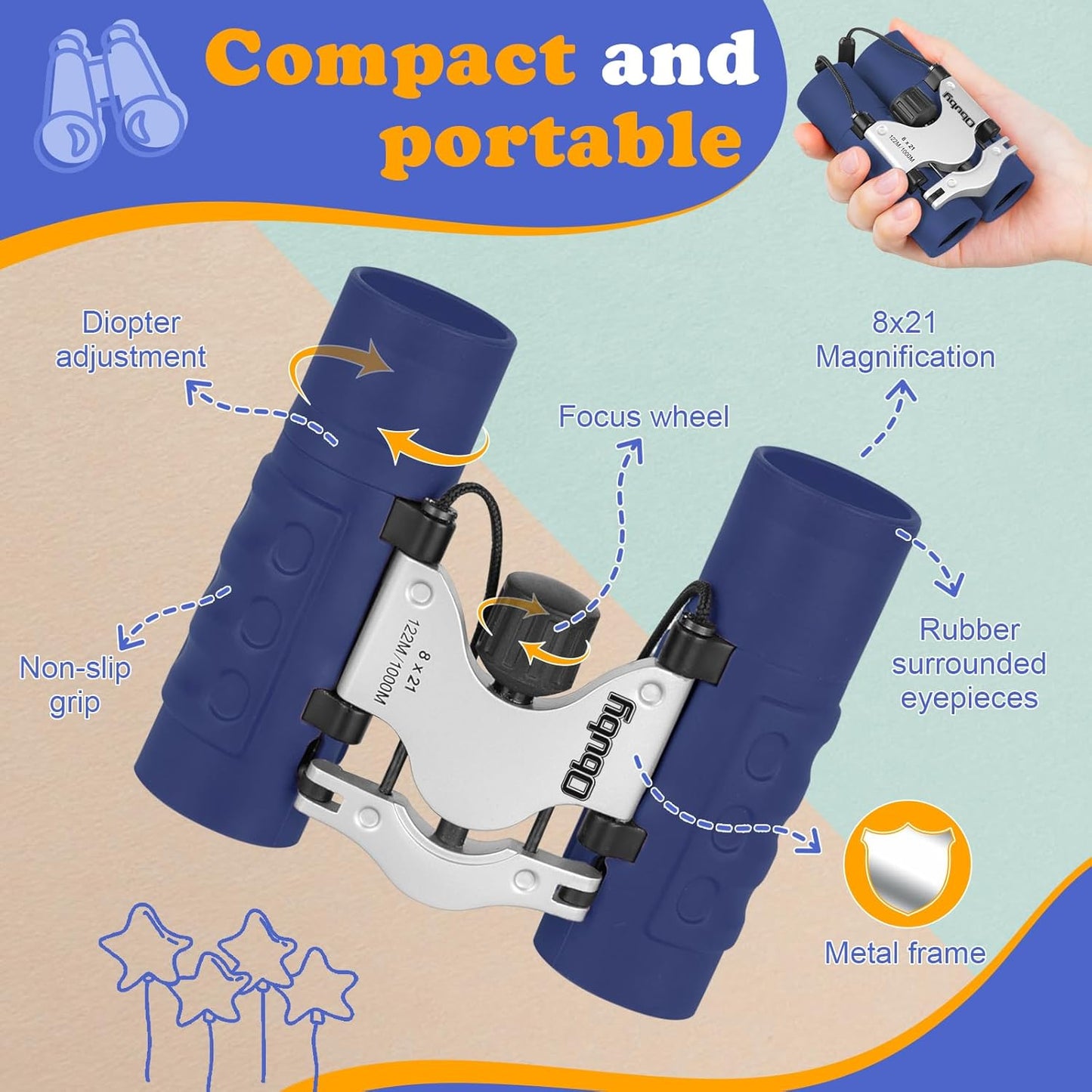 Real Binoculars for Kids Gifts for 3-12 Years Boys Girls 8x21 High-Resolution Optics Compact Toy Binocular for Bird Watching,Travel, Camping