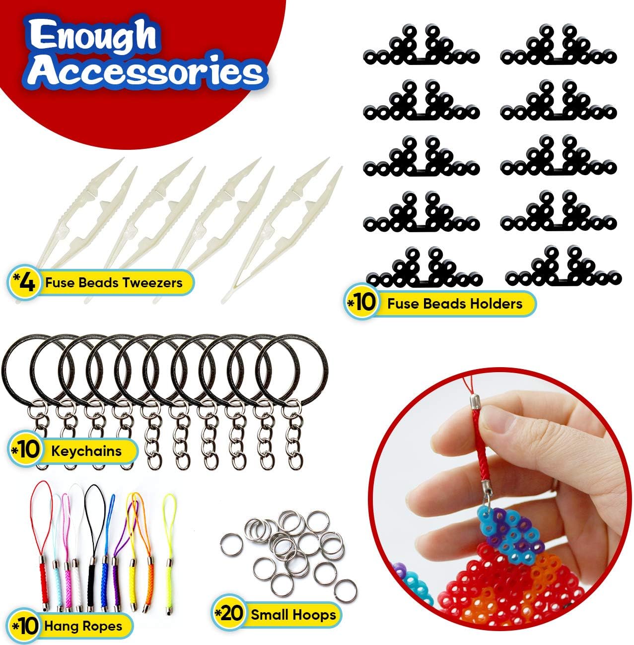 Hifunwu 20 PCS 5mm Fuse Beads Boards Clear Plastic Fuse Beads Pegboards with 20 Colorful Cards, 4 Tweezers, 10 Hang Ropes, 10 Keychains, 20 Small Hoops and 10 Holders