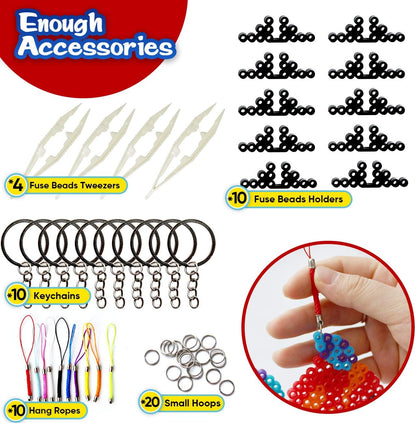 Hifunwu 20 PCS 5mm Fuse Beads Boards Clear Plastic Fuse Beads Pegboards with 20 Colorful Cards, 4 Tweezers, 10 Hang Ropes, 10 Keychains, 20 Small Hoops and 10 Holders