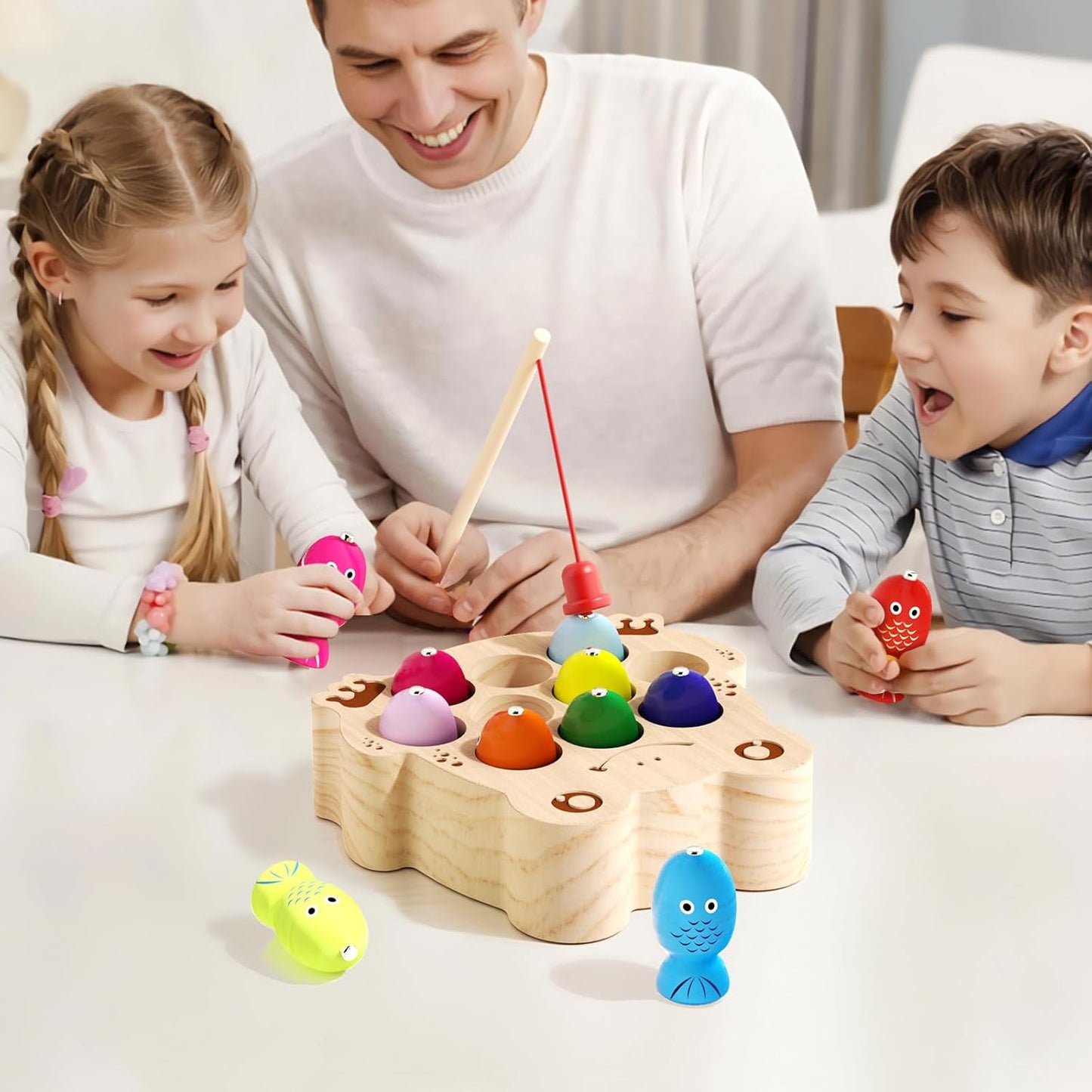 Wooden Magnetic Fishing Game for Toddlers 1-3, Montessori Sensory Busy Board Fine Motor Skills Toys for 1 2 3 Years Old Boys Girls (Frog B-Fish Game)