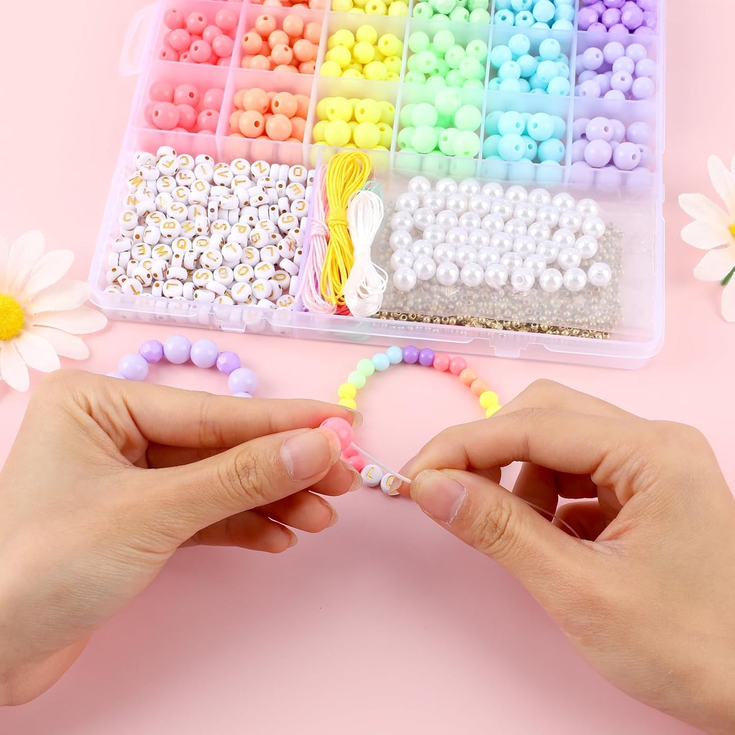 1720+pcs Pony Beads Kit 1830pcs 6 Style Letter Alphabet Beads Rainbow Plastic Pony Bead Bulk Multicolor Kandi Bead Elastic String DIY Crafts Jewelry Making Kit for Bracelets Necklaces